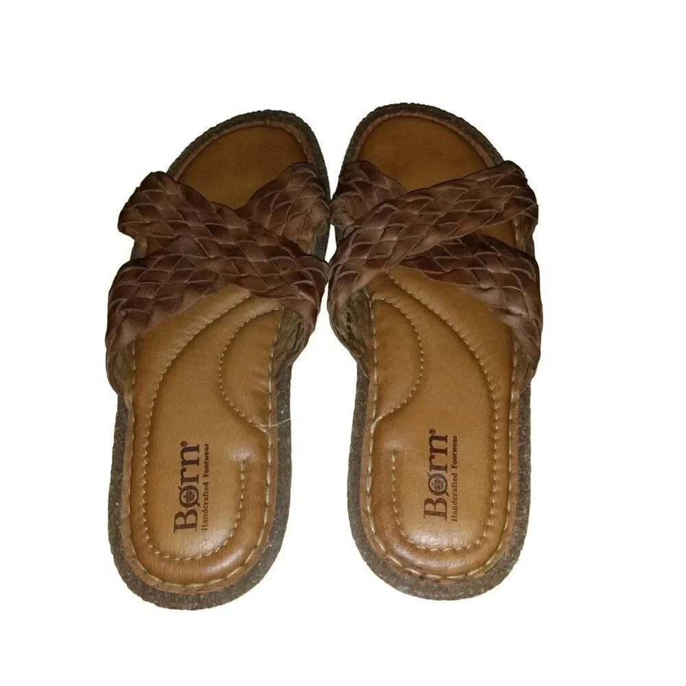 Born Sandals Women Sz 8 M‎ Brown Strappy Woven Leather Summer Boho - Picture 5 of 7